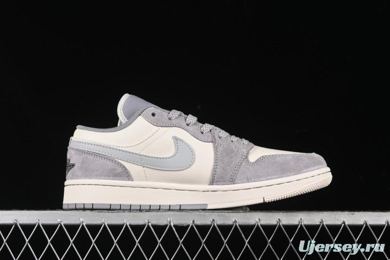 Nike Air Jordan 1 Low Stussy Collaboration - Light Bone Grey Dual-Tone Premium Custom Retro Basketball Shoes - SJ9950-045