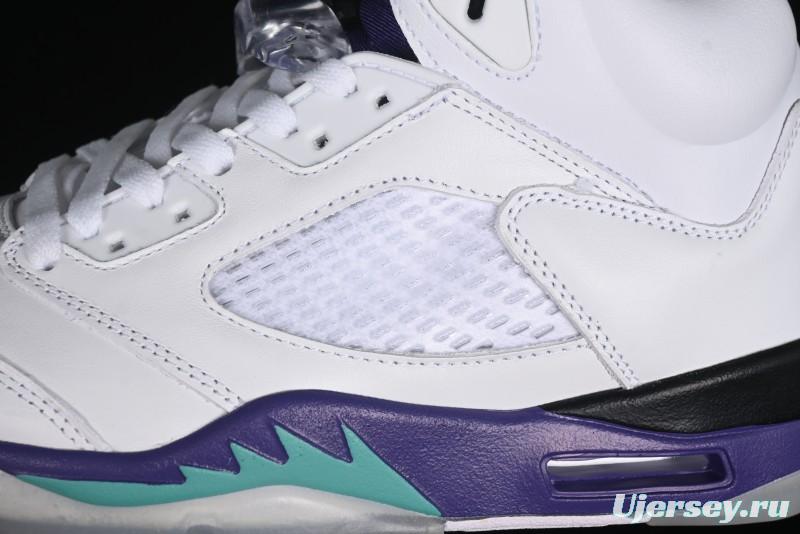 Nike Air Jordan 5 Retro Sneakers in White and Purple Grape Colorway - 136027-108
