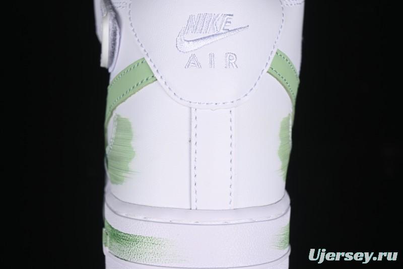 Nike Air Force 1 '07 Mid Hand-Painted White Green with Swoosh Shadow and Strap - CW2289-111