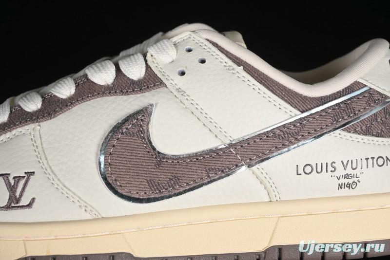 Nike SB Dunk Low LV Collaboration - Beige Denim Swoosh Anniversary High-End Custom Low-Top Casual Skate Shoes - JH8310-957