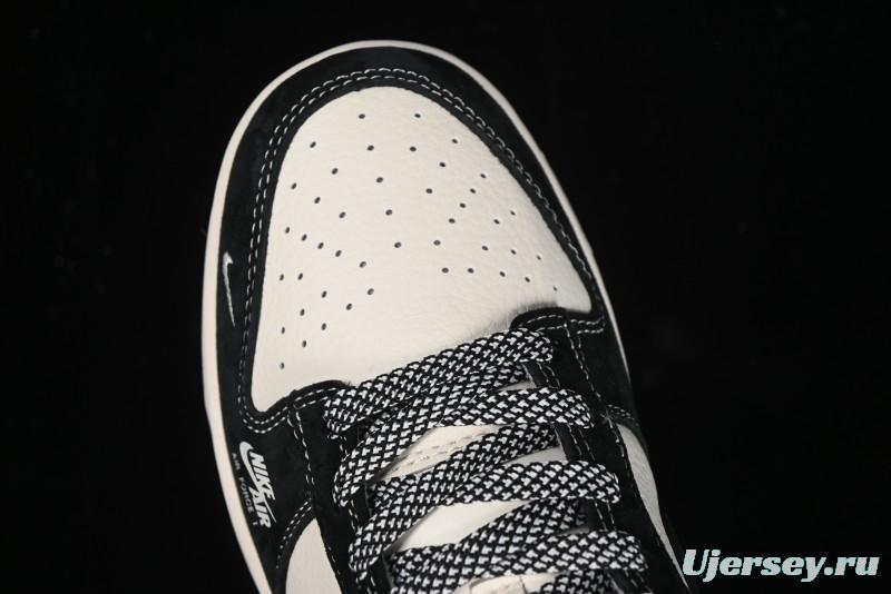 Nike SB Dunk Low Supreme x Stussy Triple Collaboration - Black White Black Swoosh Anniversary Custom Low Top Casual Skate Shoes - SJ2068-300