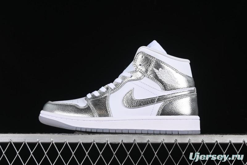 Nike Air Jordan 1 Mid Basketball Shoes Silver White - FN5031-100