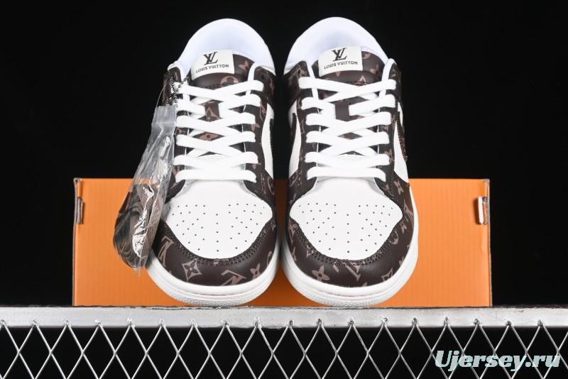 Nike SB Dunk Low LV Collaboration - Embossed White Brown Print Anniversary High-End Custom Low-Top Casual Sneakers - DQ1098-360