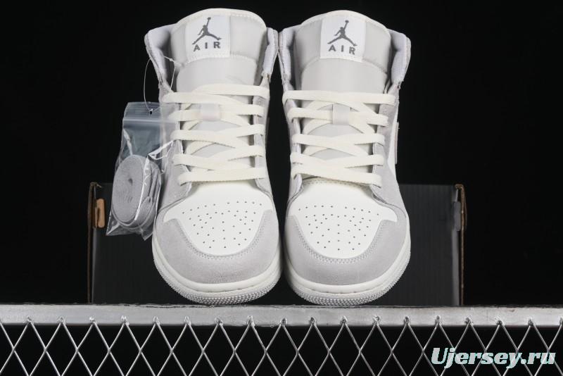Nike Air Jordan 1 Mid AJ1 Basketball Shoes White Grey - FQ7720-002
