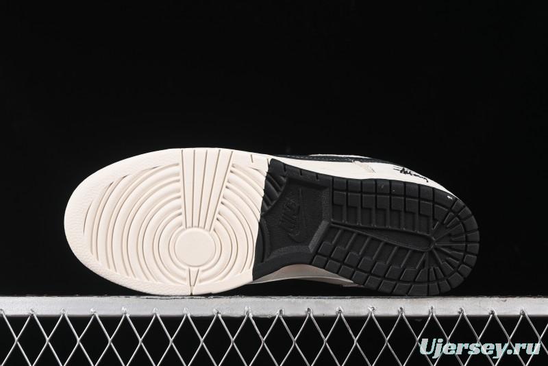 Nike SB Dunk Low Stussy Collaboration Patchwork Grey White Black Swoosh Anniversary Custom Low-Top Casual Skate Shoes - MM1089-022