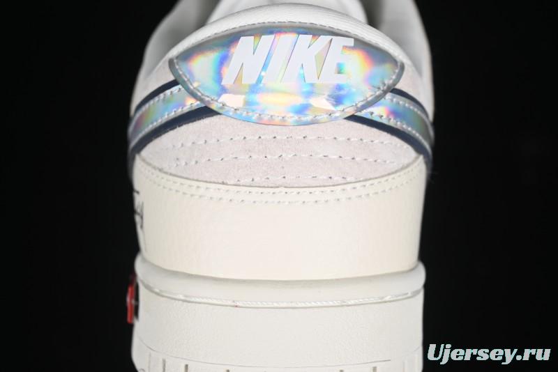 Nike SB Dunk Low Supreme x Stussy Triple Collaboration - Beige Silver Swoosh Anniversary Custom Low-Top Casual Skate Shoes - KK1333-005