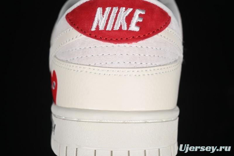 Nike SB Dunk Low Comme des Garçons Collaboration - Pigskin White Swoosh Anniversary Custom Low-Top Casual Skate Shoes - KK1333-004