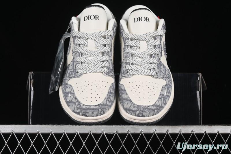 Nike Air Jordan 1 Low AJ1 Dior Collaboration - Grey Blue Red Label Retro Basketball Shoes - SJ9950-037