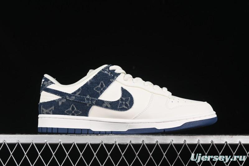 Nike SB Dunk Low LV Collaboration - Dark Blue Denim White Blue Swoosh Anniversary High-End Custom Low-Top Casual Sneakers - DJ2024-008
