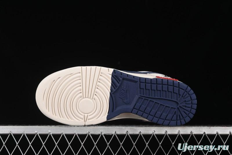 Nike SB Dunk Low Supreme x Stussy Triple Collaboration - Off White Navy Swoosh Anniversary Custom Low-Top Casual Sneakers - SJ2068-301