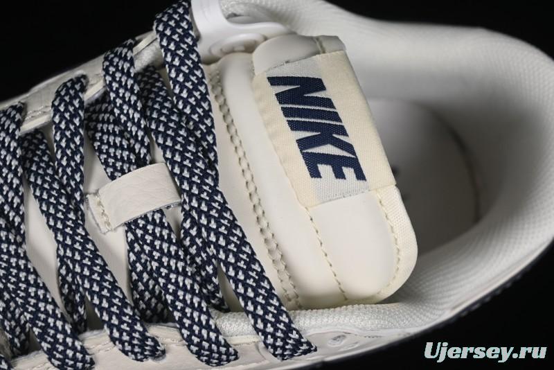 Nike SB Dunk Low Anniversary Premium Custom Low-Top Casual Skate Shoes in Off-White with Navy Blue Swoosh - SJ1089-004