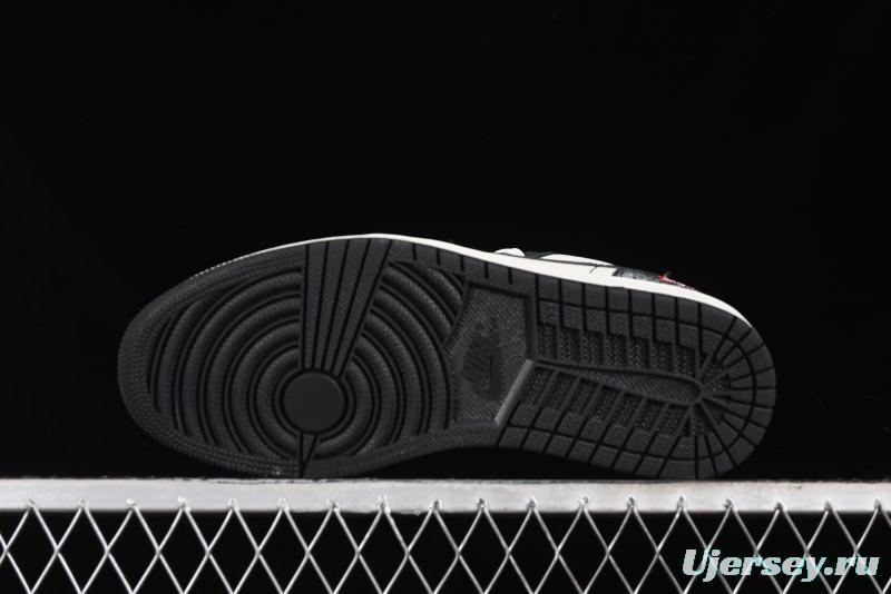 Nike Air Jordan 1 Low Supreme Collaboration - Black White Embossed Custom Retro Basketball Shoes DC2024-032