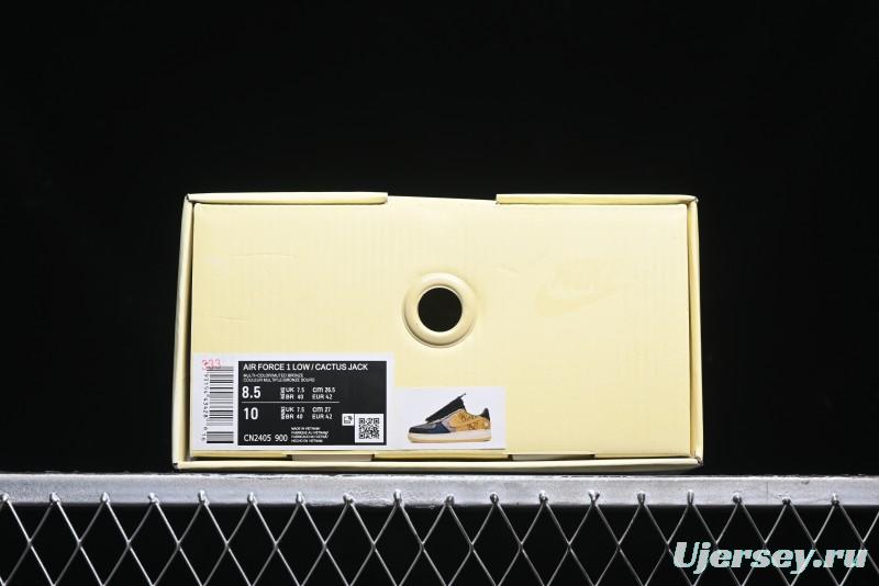 Nike Travis Scott x Air Force 1 Low Casual Sneakers with Full-Length Air Cushion - CN2405-900