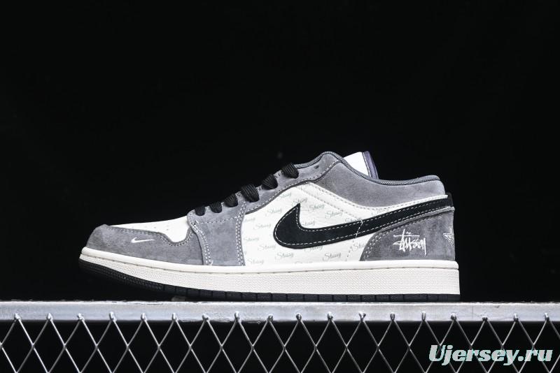 Nike Air Jordan 1 Low Stussy Collaboration Pig Grey Black Swoosh Custom Retro Basketball Shoes - SJ9950-029