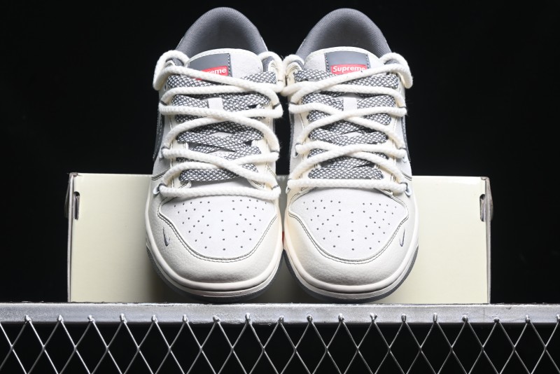 Nike SB Dunk Low Supreme x Stone Island Triple Collaboration - Strap Patch Gray Hook Anniversary High-End Custom Low-Top Casual Skate Shoes - YX5066-203