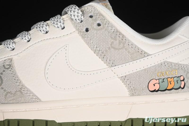 Nike SB Dunk Low Gucci Collaboration - Smoke Green Anniversary High-End Custom Low-Top Casual Skate Shoes - XX2025-389