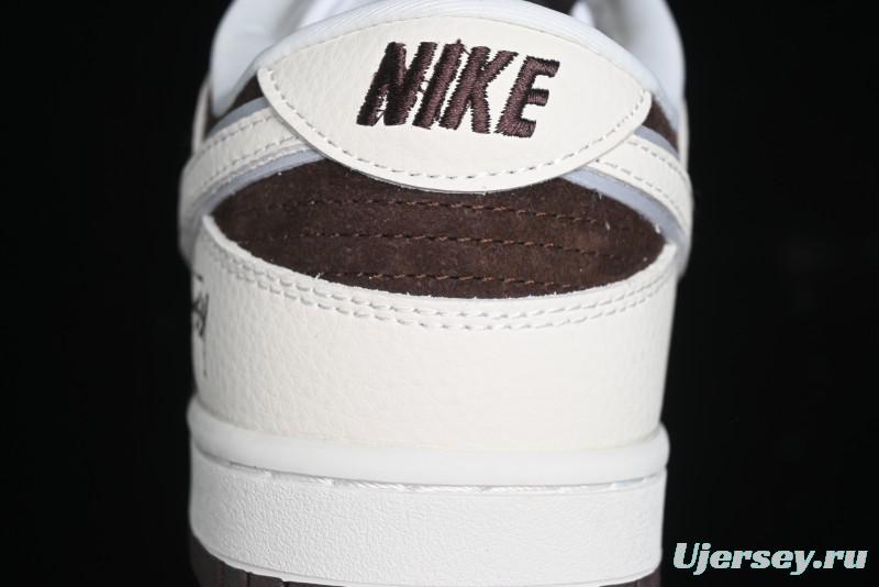 Nike SB Dunk Low Stussy Collaboration - Dark Brown White Swoosh Anniversary Custom Low-Top Casual Sneakers - KK1333-012