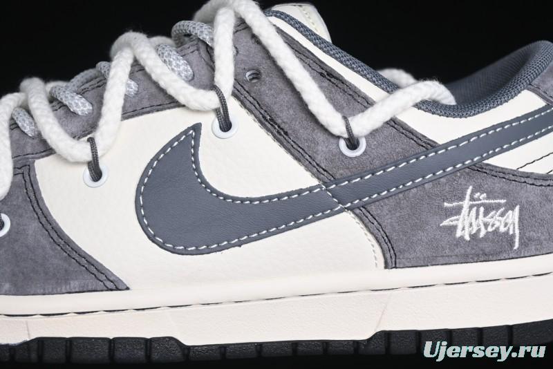 Nike SB Dunk Low Stussy Collaboration - Lace-Up Beige Grey Hook Anniversary High-End Custom Low-Top Casual Skate Shoes - YX5066-206
