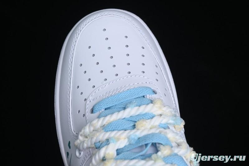 Nike Air Force 1 '07 Low Casual Sneakers with Valentines Day Theme and Blue Bow Detail - CH9999-223