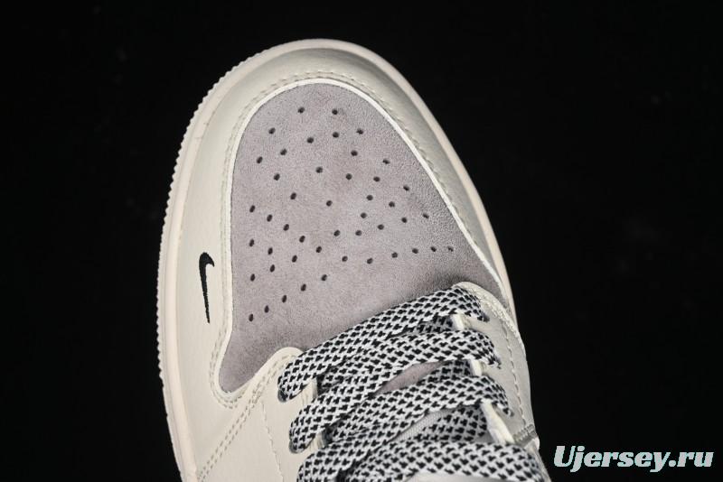 Nike Air Jordan 1 Low Supreme Collaboration - Dual-Tone Black Swoosh Custom Retro Basketball Shoes - SJ9950-043