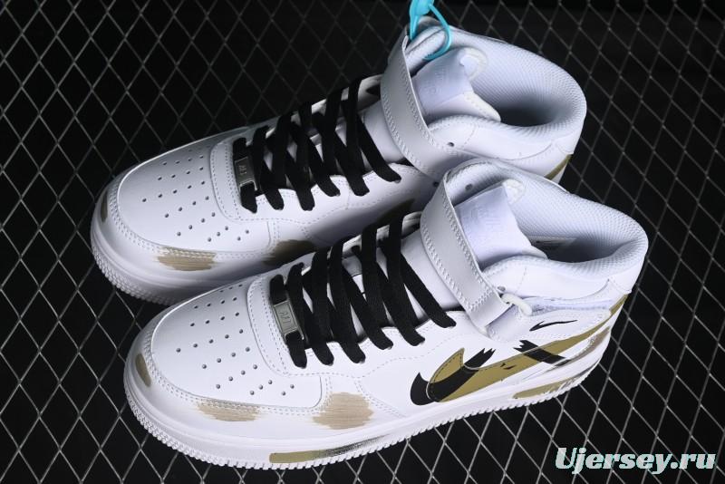 Nike Air Force 1 '07 Mid Hand-Painted Olive Green with Swoosh Shadow Strap Mid-Top Casual Sneakers - CW2289-111