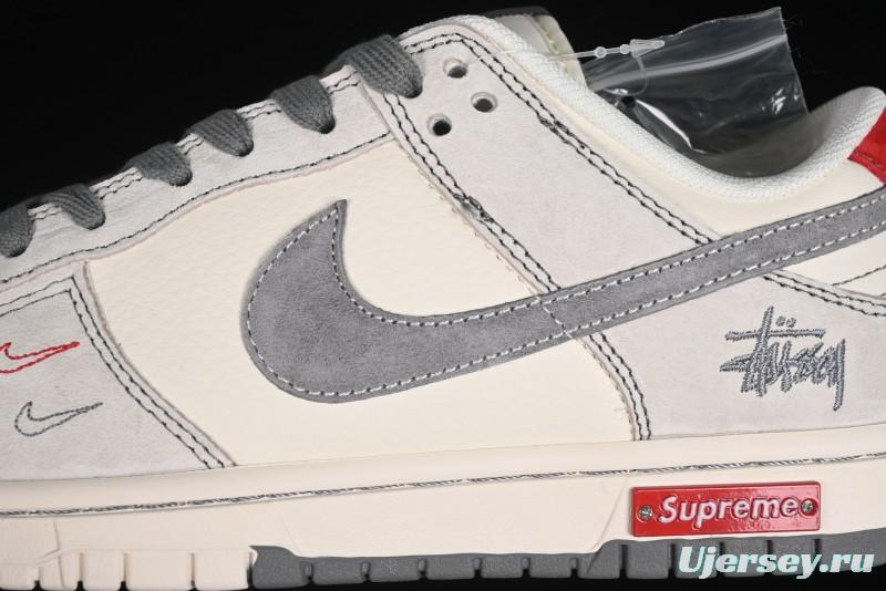 Nike SB Dunk Low Stussy Collaboration - Embroidered Grey Swoosh Anniversary Custom Low-Top Casual Sneakers - MM1089-033