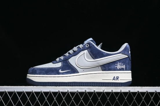Nike Air Force 1 '07 Low Stussy Collaboration - Grey Blue Suede Low-Top Casual Sneakers - SJ6698-007