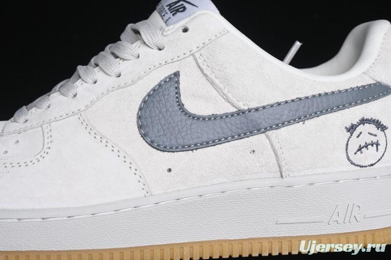 Nike Air Force 1 '07 Low Ghostface Collaboration - Light Grey Pigskin Low-Top Casual Sneakers - DF0188-022