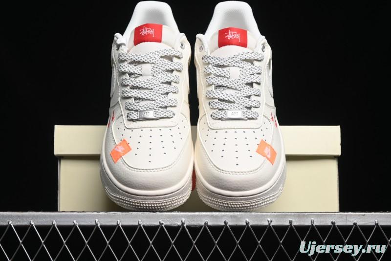 Nike Air Force 1 '07 Low Stussy Collaboration - Double Swoosh Red Tag Low-Top Casual Sneakers - SJ6698-013