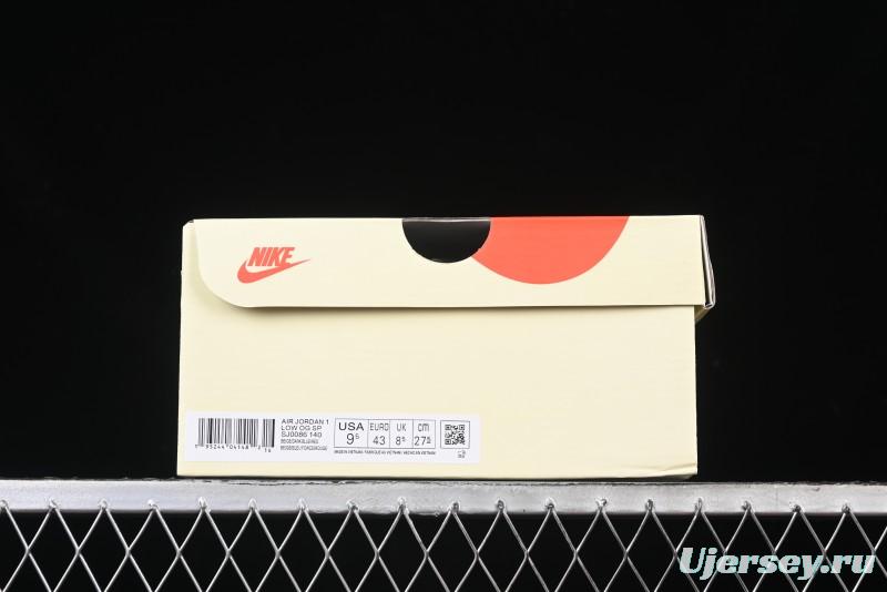 Nike Travis Scott x Fragment Design x Air Jordan 1 Low OG SP AJ1 Stussy Collaboration - Grey Blue Hook Lace Low Top Casual Sneakers - SJ0086-140