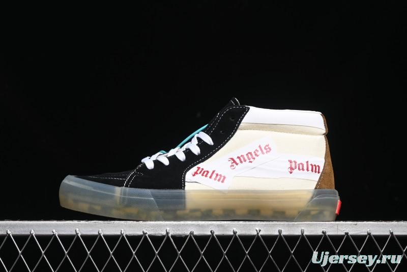 Palm Angels x Vans Sk8-Mid Collaboration Mid-Top Skate Shoes with Distressed Sole - VN000CRPGRN