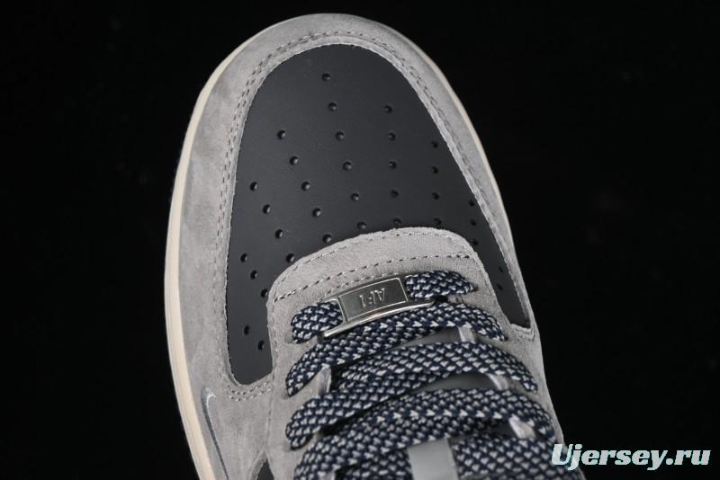 Nike Air Force 1 '07 Low Stussy Collaboration - Grey Pigskin Blue Sole Low-Top Casual Sneakers - SJ6698-005