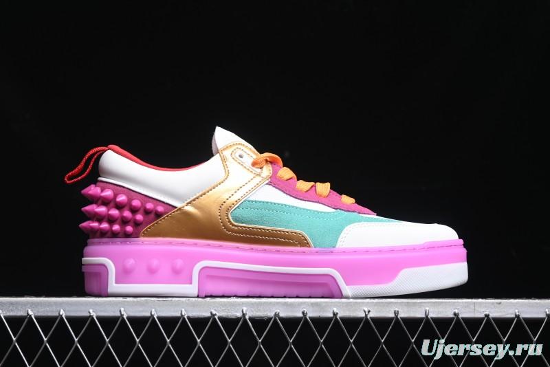 Christian Louboutin Funnyto Flat French Luxury Brand Low-Top Sneakers in Purple Color Block - X.D4