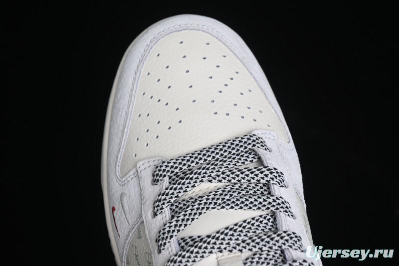 Nike SB Dunk Low Stussy Collaboration - Patchwork Grey White Swoosh Anniversary Custom Low-Top Casual Sneakers - YX5066-218