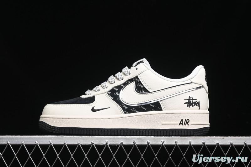 Nike Air Force 1 '07 Low Stussy Collaboration - Black Sail Silver Swoosh Casual Sneakers - XZ6188-729