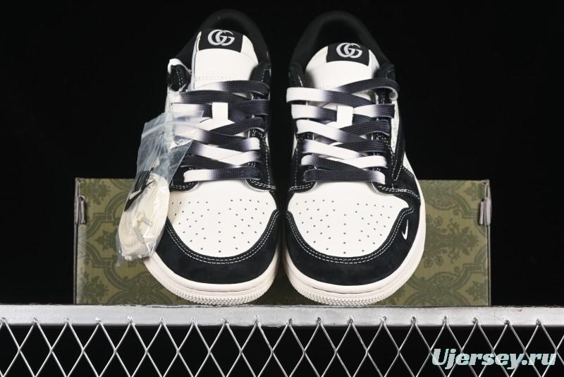 Nike Travis Scott x Fragment Design x Air Jordan 1 Low OG SP AJ1 Gucci Collaboration - Black Dragonfly Low-top Casual Sneakers - SJ2068-139