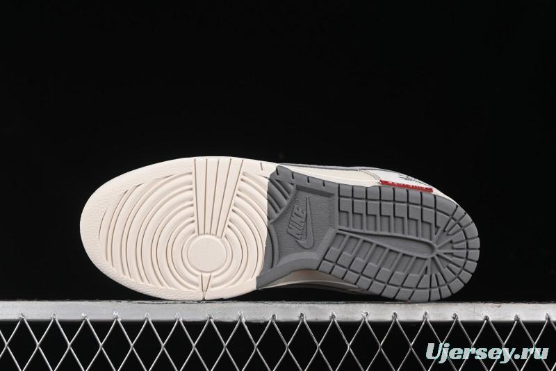 Nike SB Dunk Low Stussy Collaboration - Embroidered Grey Swoosh Anniversary Custom Low-Top Casual Sneakers - MM1089-033