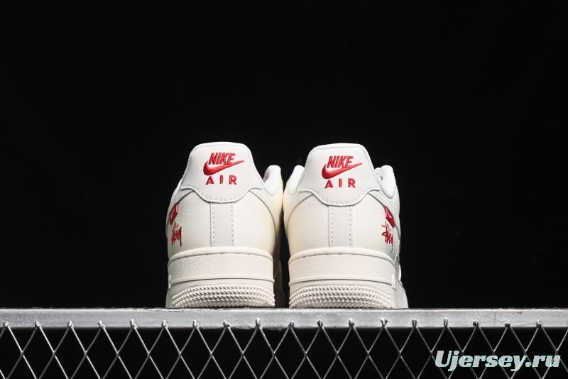 Nike Air Force 1 '07 Low Stussy Collaboration - Double Swoosh Red Tag Low-Top Casual Sneakers - SJ6698-013