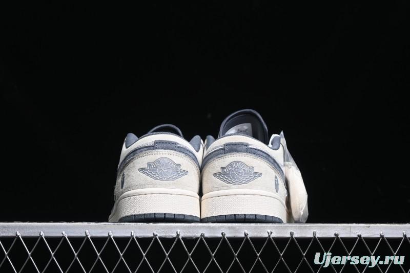 Nike Air Jordan 1 Low AJ1 Bape Collaboration - Custom High-End Retro Basketball Shoes with Light Grey Check - DM9188-008