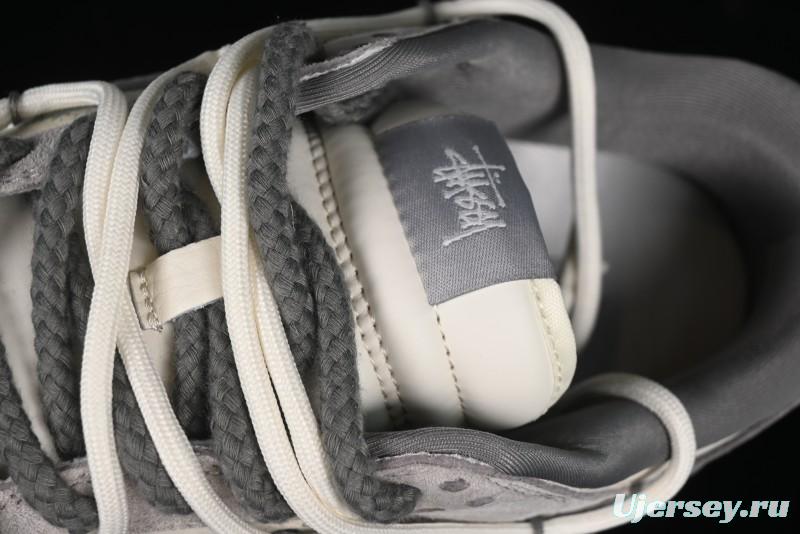 Nike SB Dunk Low Stussy Collaboration - Strap Grey Embroidered Swoosh Anniversary Custom Low-Top Casual Skate Shoes - SJ2068-307