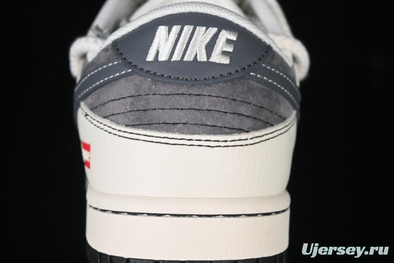Nike SB Dunk Low Supreme Collaboration - Strap Light Gray Hook Anniversary High-End Custom Low-Top Casual Skate Shoes - YX5066-210