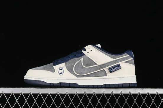 Nike SB Dunk Low Collaboration with Violent Bear - Patchwork Grey Swoosh Anniversary Custom Edition Low-Top Casual Skate Shoes - KK1333-013