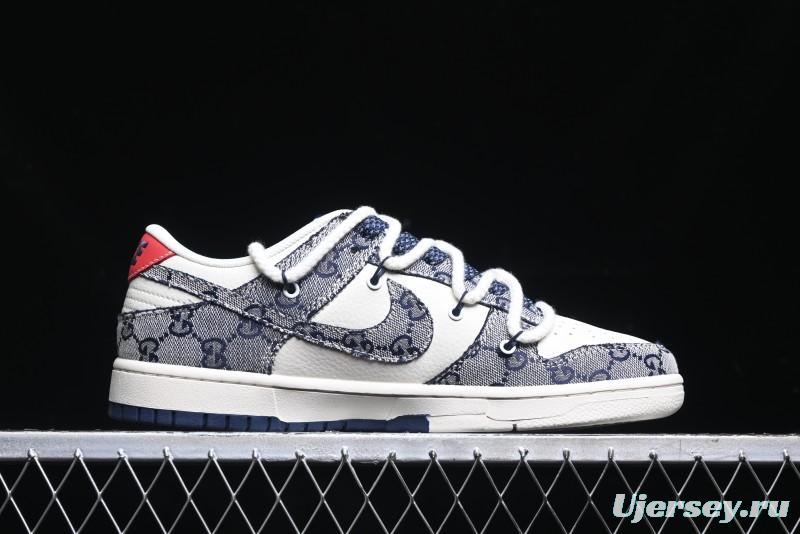 Nike SB Dunk Low Gucci Collaboration - Beige Black Jacquard Swoosh Anniversary High-End Custom Low-Top Casual Sneakers - YX5066-216