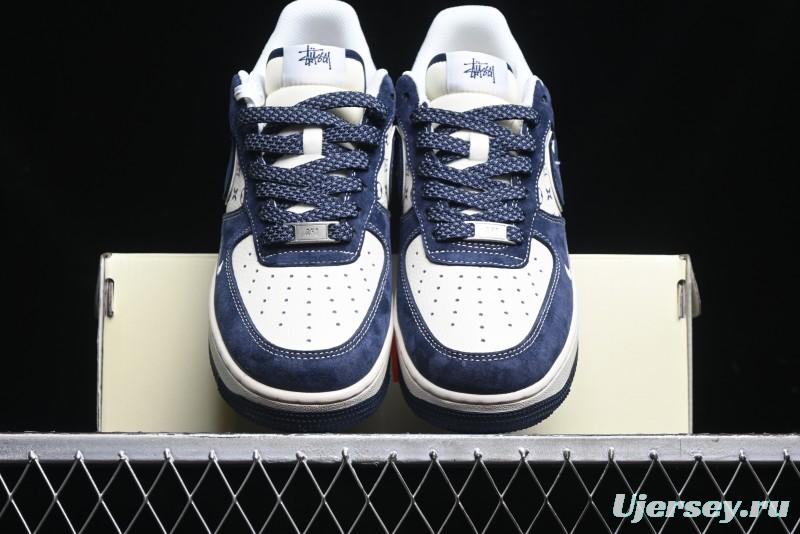 Nike Air Force 1 '07 Low Stussy Collaboration - Navy Red Print Casual Sneakers - XZ6188-350