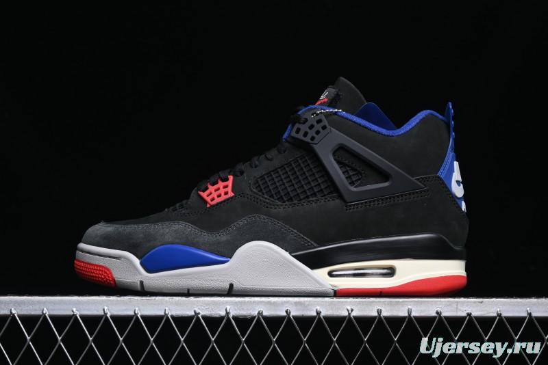 Nike Air Jordan 4 Retro Basketball Shoes with Black-Grey-Blue Color Blocking - FV5029-003