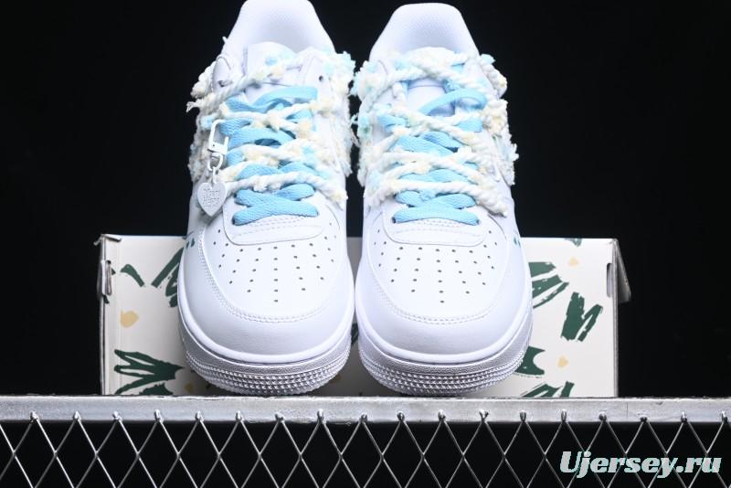 Nike Air Force 1 '07 Low Casual Sneakers with Valentines Day Theme and Blue Bow Detail - CH9999-223