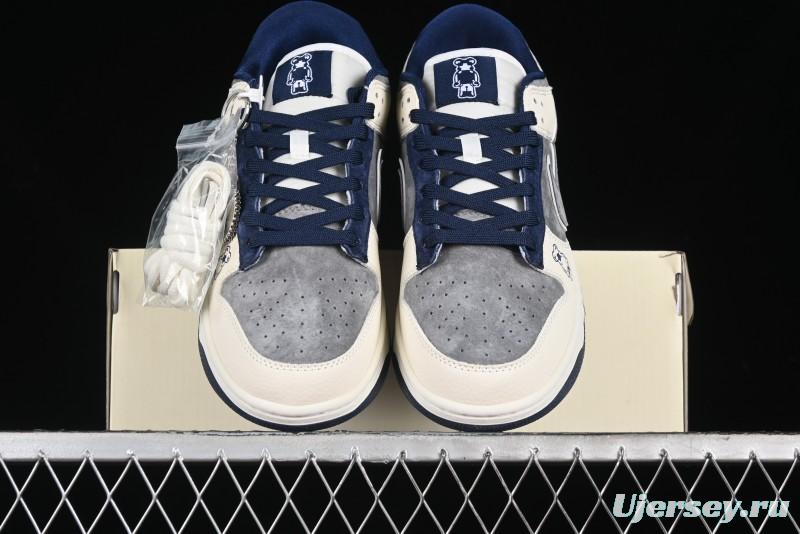 Nike SB Dunk Low Collaboration with Violent Bear - Patchwork Grey Swoosh Anniversary Custom Edition Low-Top Casual Skate Shoes - KK1333-013