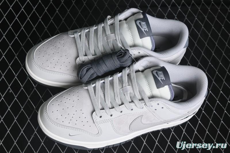 Nike SB Dunk Low Stussy Collaboration - Patchwork Grey Swoosh Anniversary Custom Low-Top Casual Skate Shoes - SF1029-403