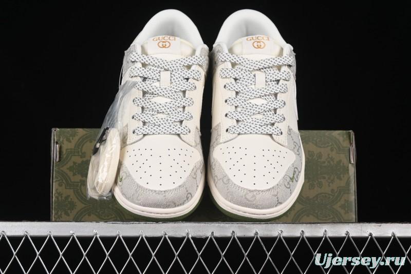 Nike SB Dunk Low Gucci Collaboration - Smoke Green Anniversary High-End Custom Low-Top Casual Skate Shoes - XX2025-389