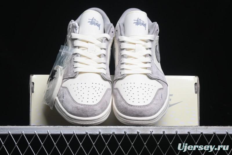 Nike Air Jordan 1 Low Stussy Collaboration - Grey White Dual-Tone Red Tag Retro Basketball Shoes - SJ9950-031